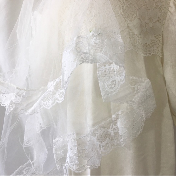 Vintage 80s Just Peachy White Dress Communion Veil - Picture 2 of 13